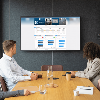 Boardroom Data Review Team in a boardroom reviewing their Shoppers Confidential reporting portal